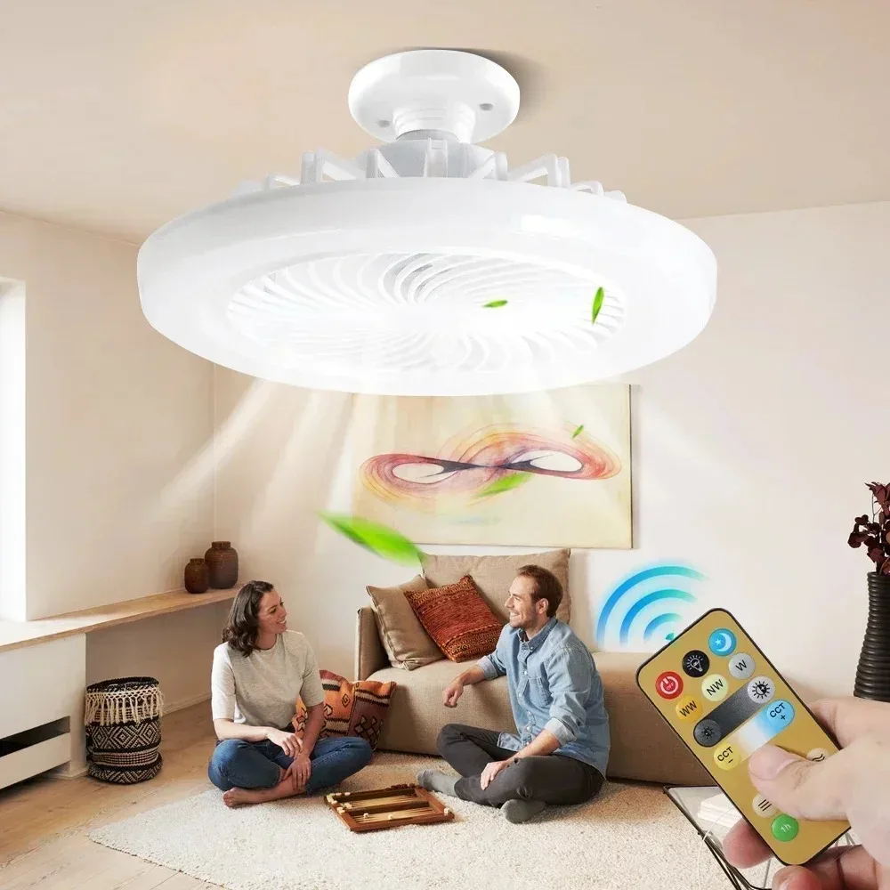 Modern Ceiling Fan with Remote Control Lighting Lamp E27 Converter Base for Bedroom and Living Room Smart 3-in-1 ceiling fan lam