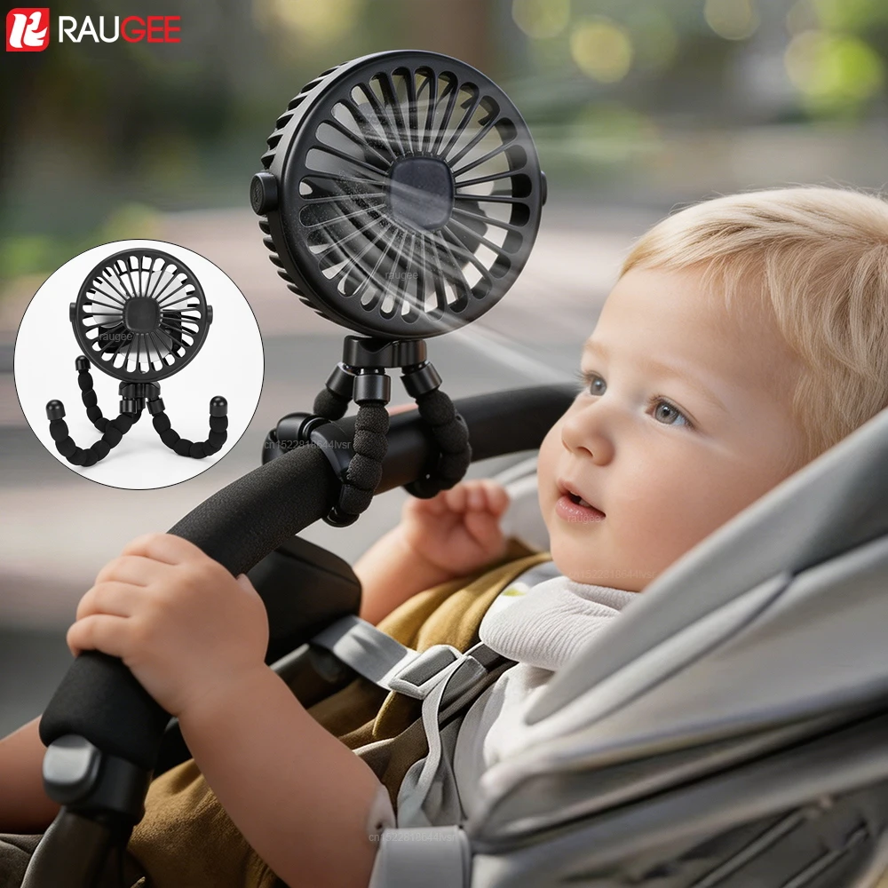 Stroller Fan Mini Portable Handheld Fan USB Rechargeable Baby Stroller Clip Fan 360° Rotate Mini Desk Fan with Flexible Tripod