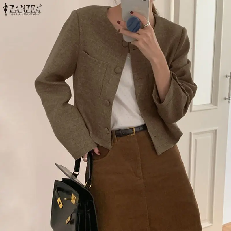 

ZANZEA Women Blazer Elegant Office Lady Streetwear Coats 2026 Spring Autumn Fashion Long Sleeve Outercoats Casual Solid Coats