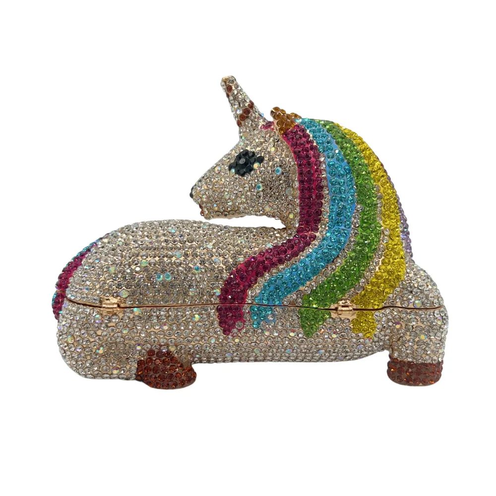 Bolso De cena con diamantes De imitación De unicornio, conjunto De banquete, bolso De mano con diamantes, bolso De mano De unicornio, bolso De Material brillante a la moda