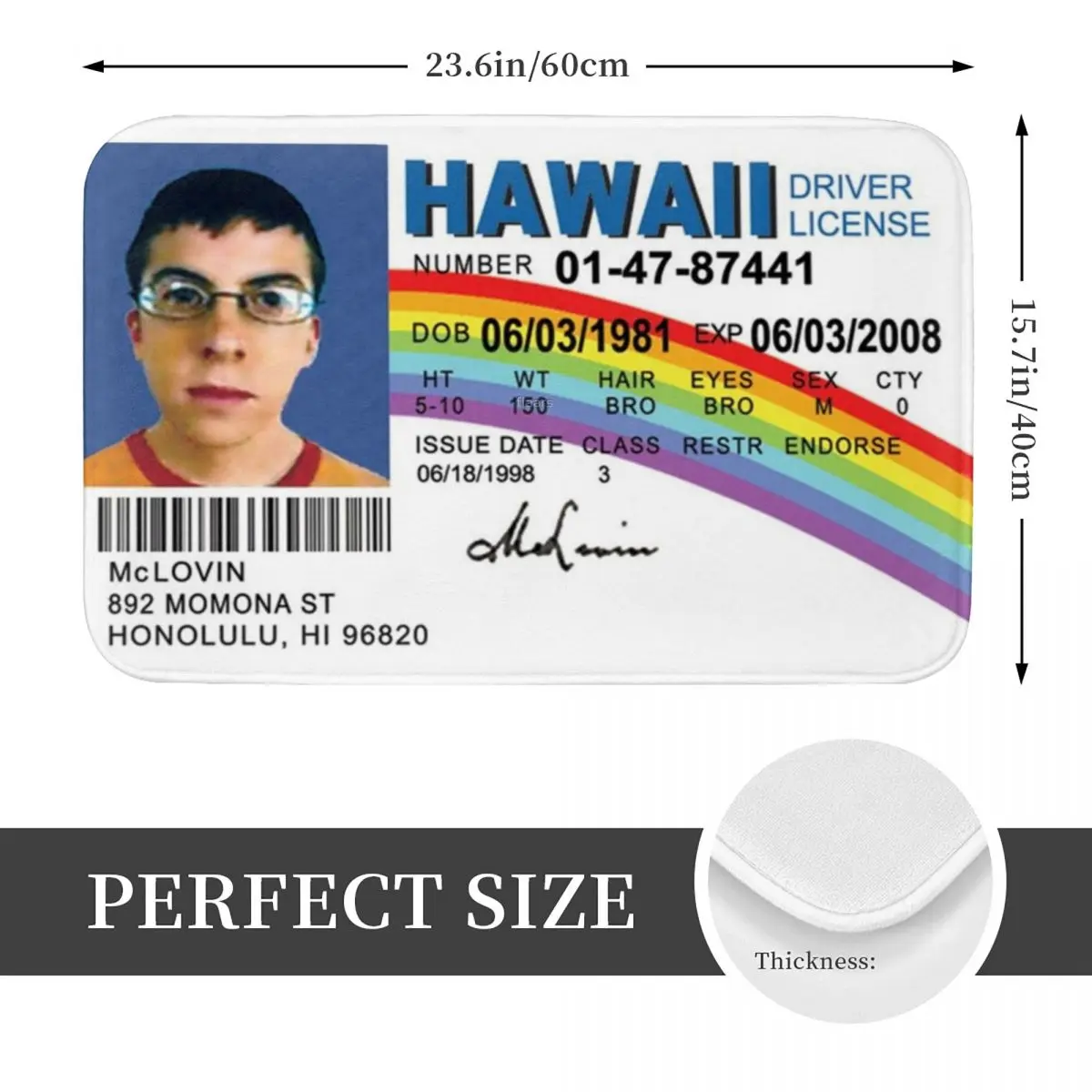 McLovin Driver License Non-slip Doormat Floor Mat Dust-proo Carpet Rug for Kitchen Entrance Home Bathroom Footpad Mats