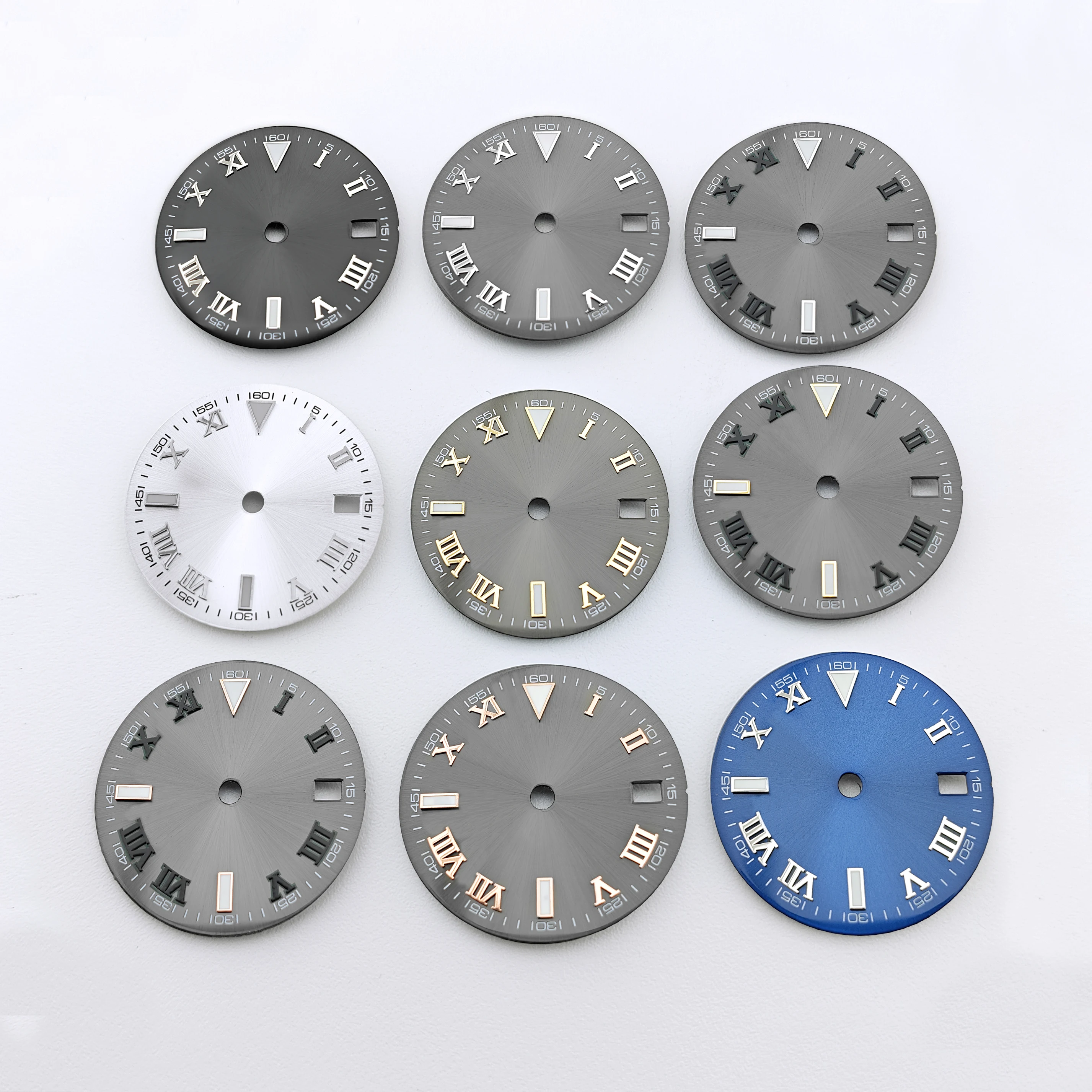 Neiton 29mm Schwarz Weiß Grau Römische Ziffern Leuchtendes Uhrenzifferblatt Passend für NH35 Automatikwerk Passend für 3-Uhr-Krone 3,8-Uhr-Krone