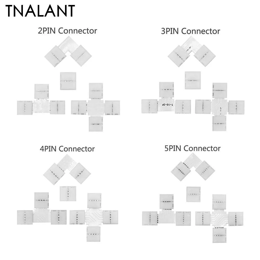 LED Strip Solderless 2/3/4/5PIN L/T/X Shape Corner Connector Led Connector For 10mm WS2812B WS2811 SK6812 5050 RGB Led Light