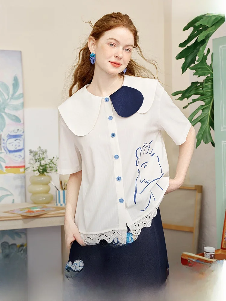 

Loose Women's ort Sve irt Floral Print Collar Artistic Sle Summer New Arrival Breathable Polyester Blend Comfortable