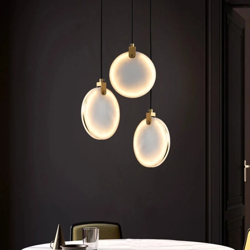 

Real Round Marble LED Pendant Lights Copper High Quality Dining Room Kitchen Bedside Hanging Lamp Dropshipping Cord Adjustable