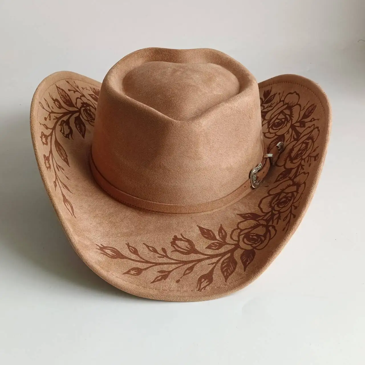 Heart-shaped top laser Cowboy Hat Suede hat Western Cowboy Imitation Leather Velvet Jazz Hat Autumn And Winter For Burning Cap