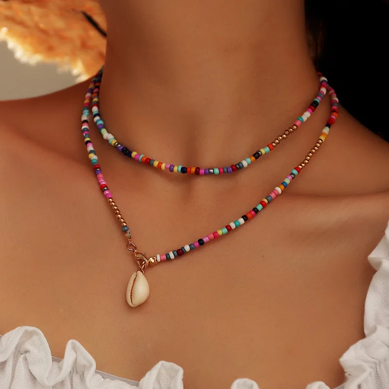 KMVEXO Simple Seed Beads Strand Choker Fashion Collar Charm Colorful Handmade Bohemia Shell Necklace Women Beach Female Jewelry