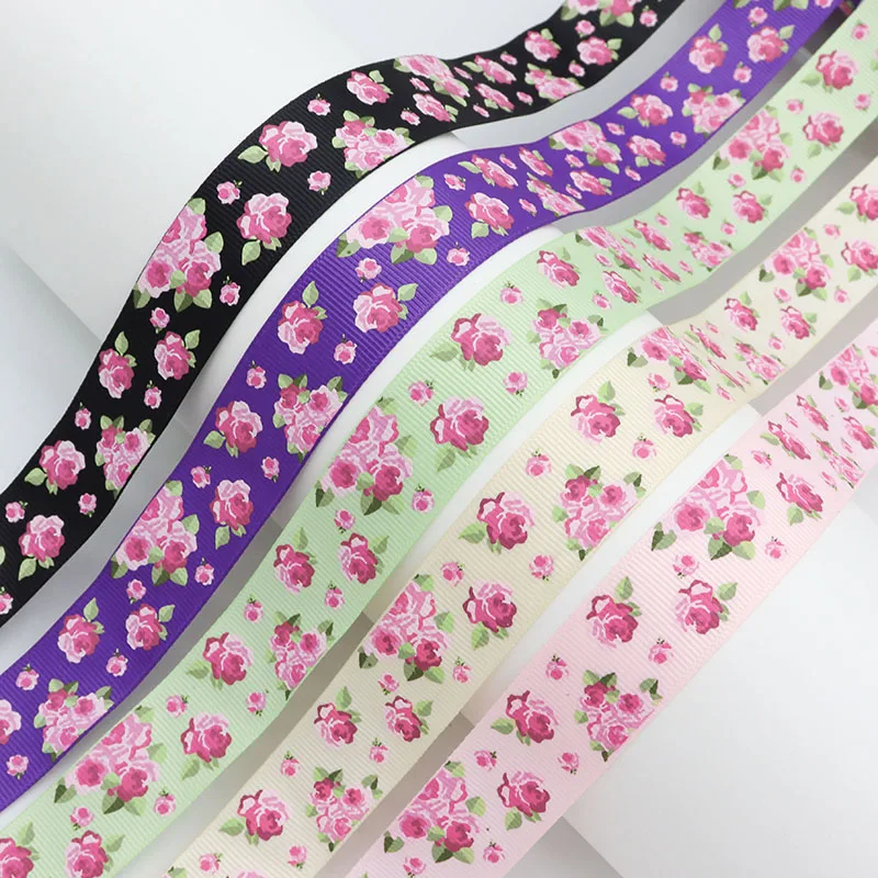 Nastro in Grosgrain con motivo a rosa con inchiostro da 1 "25mm per fascia per capelli con fiocco fai da te decorazione di san valentino 10 yarde