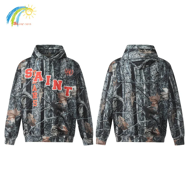 

Tree Patterned Fallen Leaves Full Print Saint Tears Hoodie Autumn Winter Classic Letters Logo Oversized Pullovers Men Women