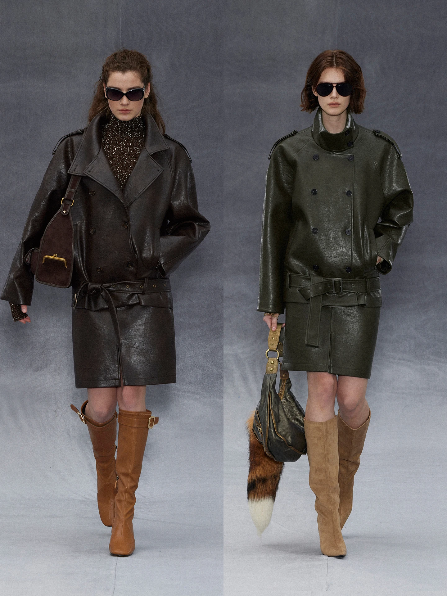 Cappotto da donna in pelle PU a collo alto con doppio bottone e spalle arrotondate, vestibilità ampia, serie retrò Randpiee