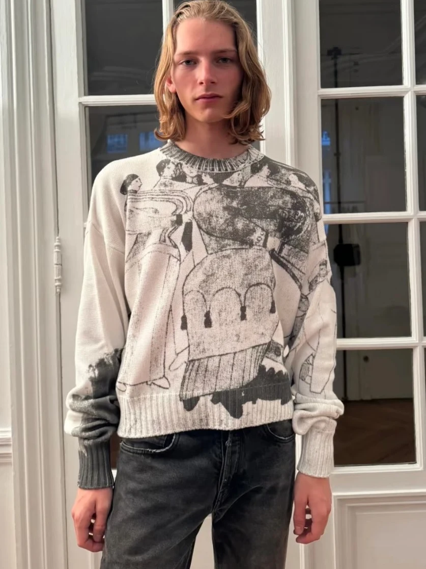 

Abstract Portrait Print Knitwear Sweater for Men And Women Casual Comfortable Cotton Long Sve round Ne Warm Faionable