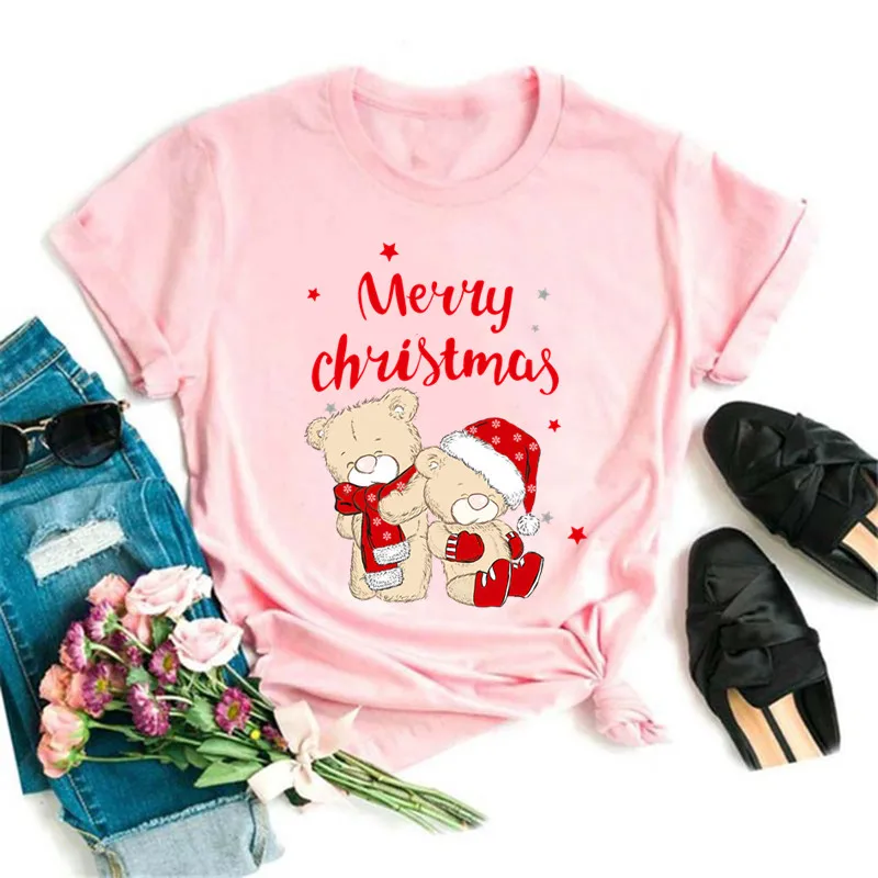 Buon Natale Cartoon Bear Abbigliamento donna Y2k Abbigliamento Magliette grafiche per donna Abiti gotici