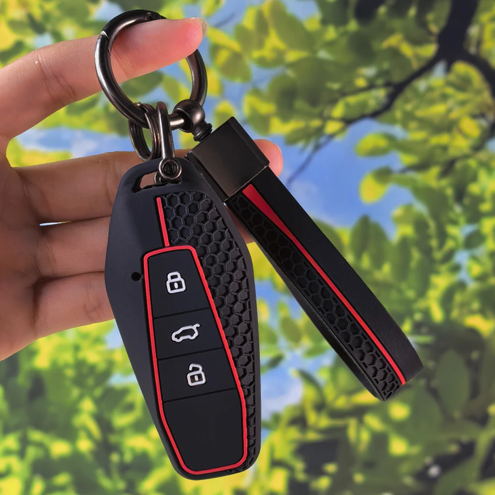 Ergonomic Racing‑Line Key Case With Keychain for Chery iCAR03 EQ7 Shuxiangjia Silicone Car Remote Fob Shell
