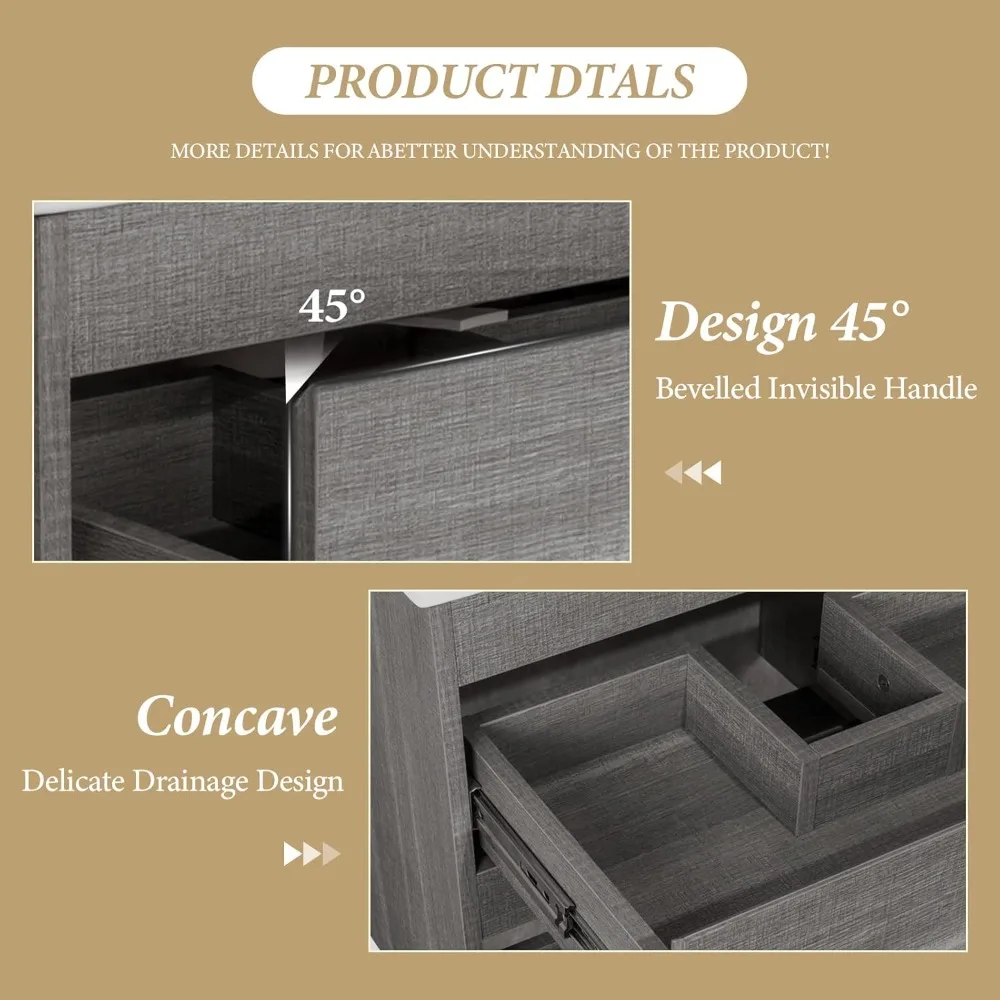 حمام عائم باللون الرمادي 24 مثبت على الحائط مع درجين وحوض سيراميك أبيض للتصميم الحديث #5