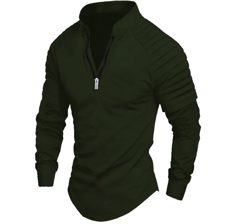 2026 Herren POLO-Shirt Frühling Sport Einfarbig Stehkragen Plissiert Reißverschluss Atmungsaktiv Lässig Sommer Mode Oberteil Kurzarm – Detail 3