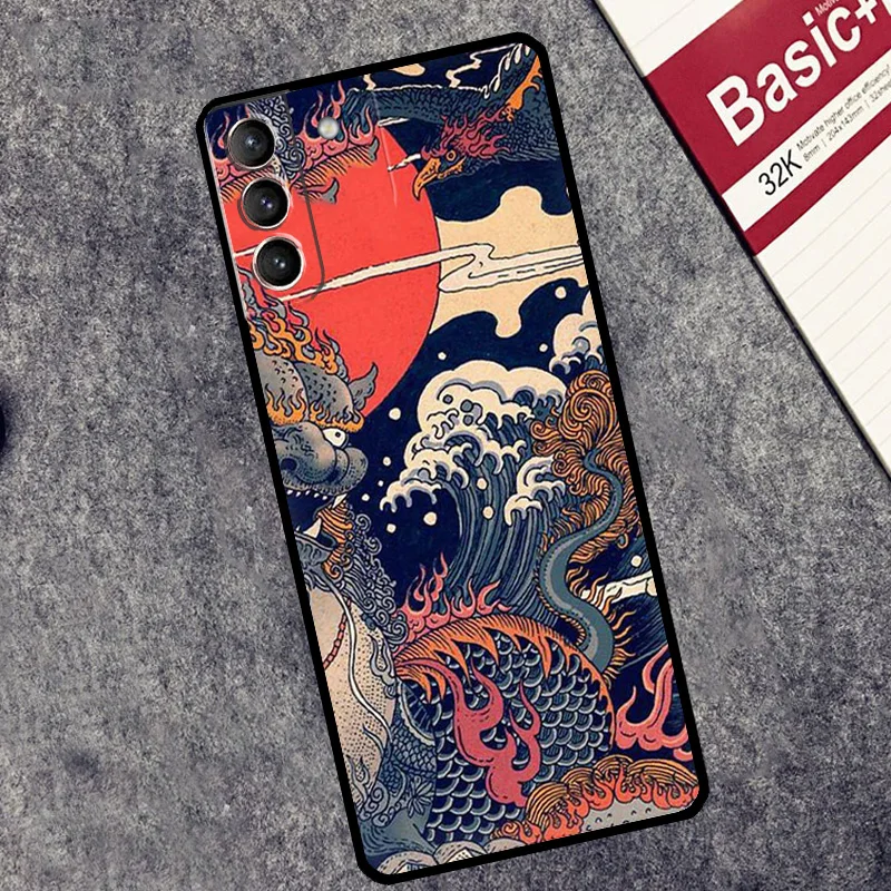 삼성 갤럭시 S24, S23, S22, S21 플러스, 울트라 노트 20, S9, S10, 노트 10, S20, S21, FE 커버용 일본 그레이트 웨이브 가나가와 케이스