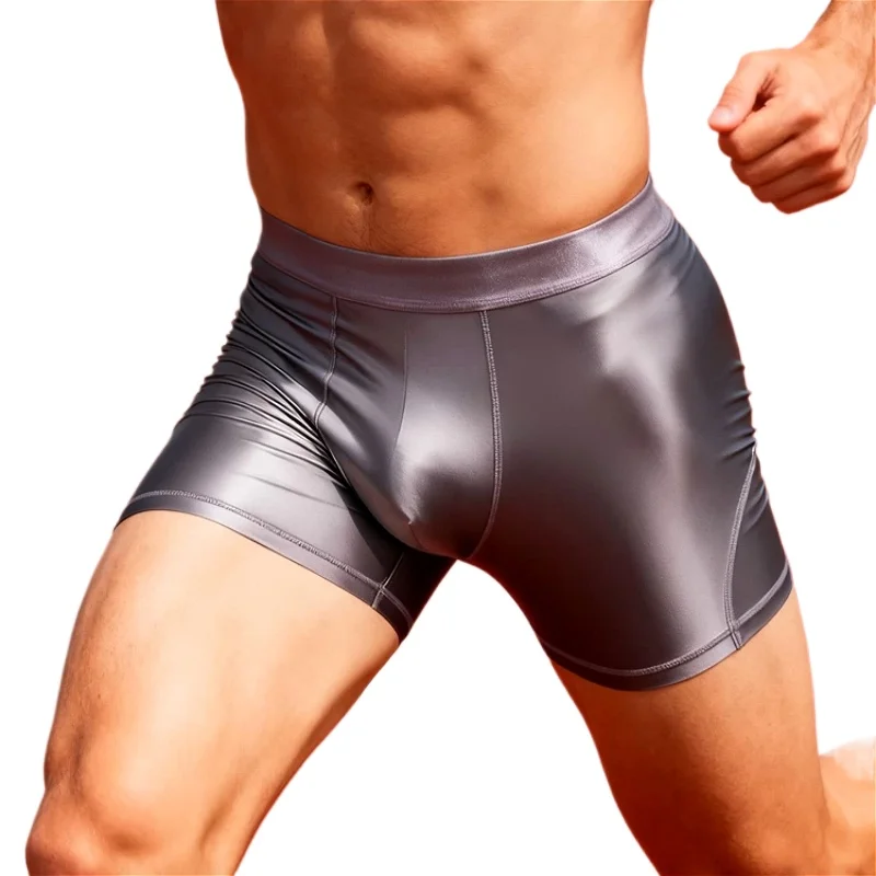 Quick Drying Shiny Sexy Underwear Mens Sports Boxer Shorts Double-layer Cotton Crotch Boxershorts Men Tight Breathable Panties