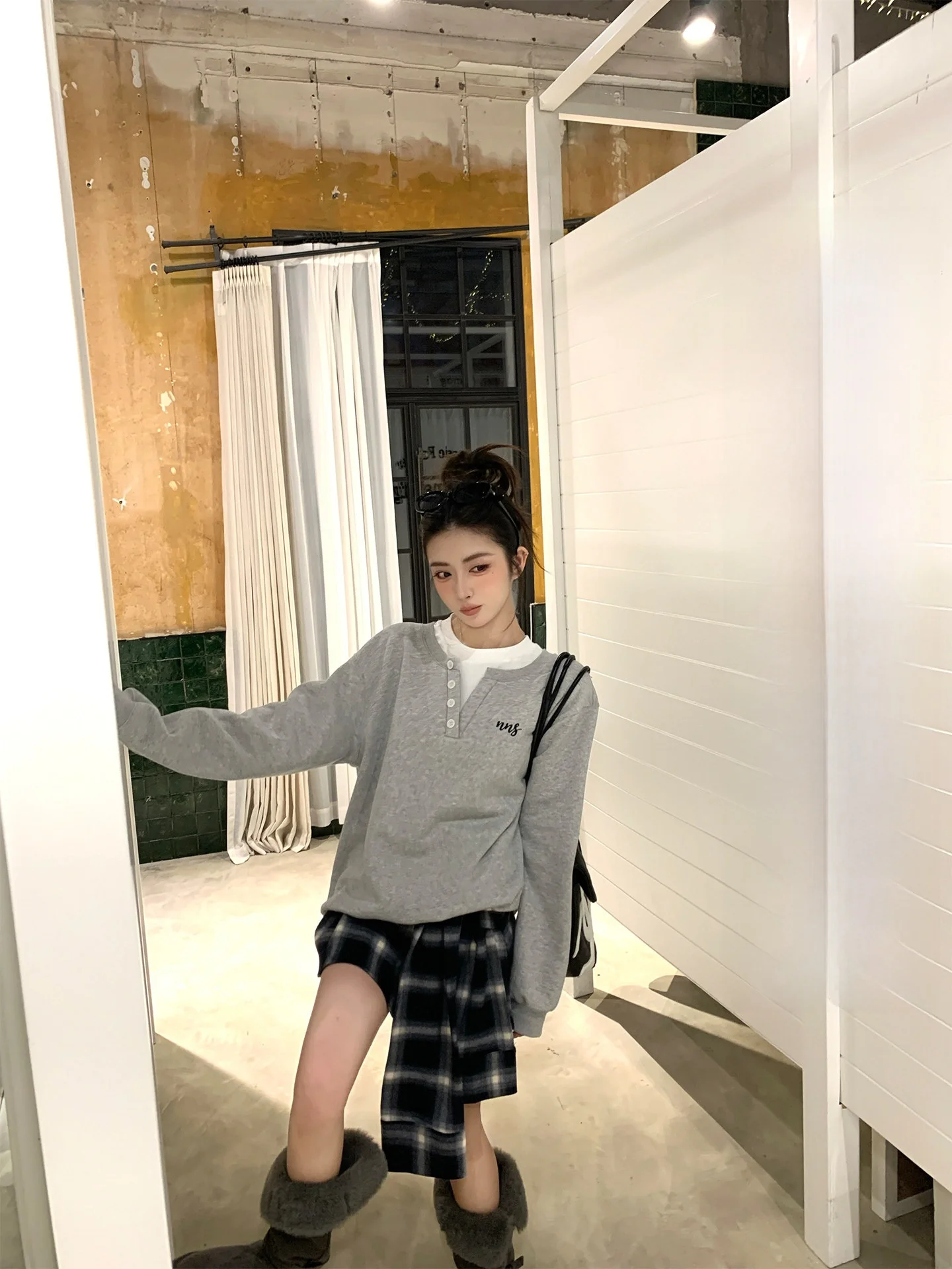 

Юбка-трапеция Jiannan Chen NNS Color Blo Plaid с эффектом двухслойности и поясом, повседневная, для девочек, из хлопковой ткани, Ci Walk