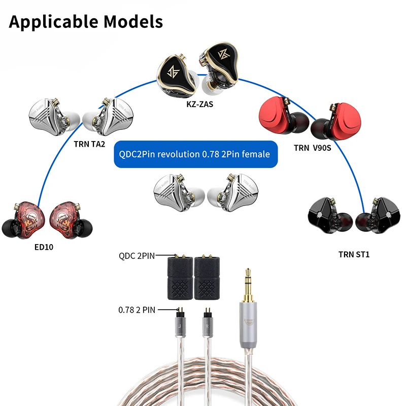 0.78mm Female To QDC Male Earbuds Connecter Earphone Adapter For KZ ZSN ZSN Pro ZSN Pro X ZS10 ZSX AS12 AS16 Converter