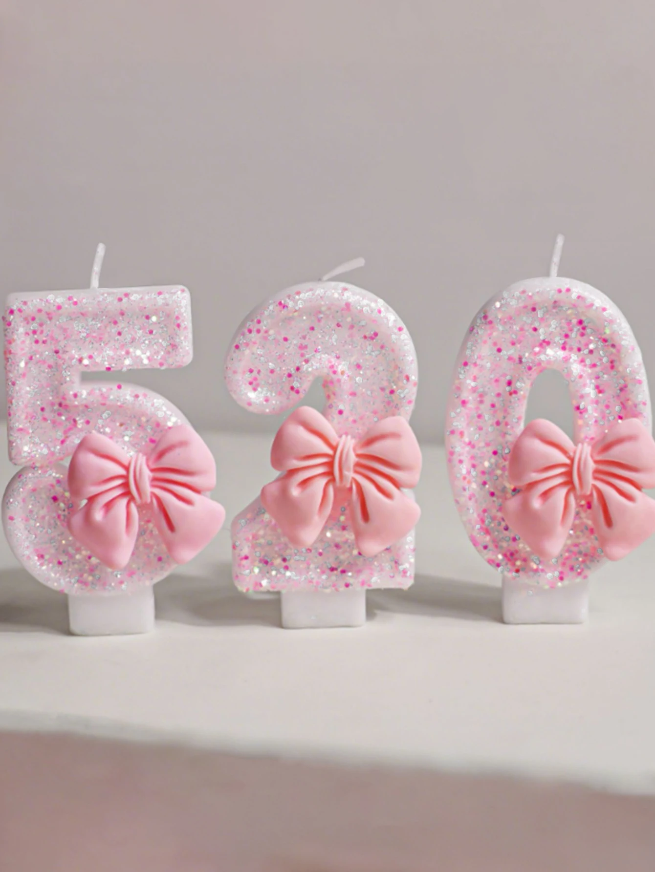 1PC, Pink 0-9 Creative Number Candles, Girlish Pink Ribbon Birthday Cake Candle Party Decoration Plug-In, Suitable for Birthday