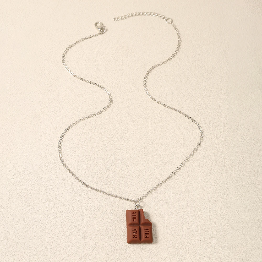 Aihua Neue süße Schokoladen-Halskette für Frauen und Mädchen, handgefertigt, modische Simulation von Lebensmitteln, Schokoladen-Halskette, trendiger Schmuck, Geschenke – Detail 3