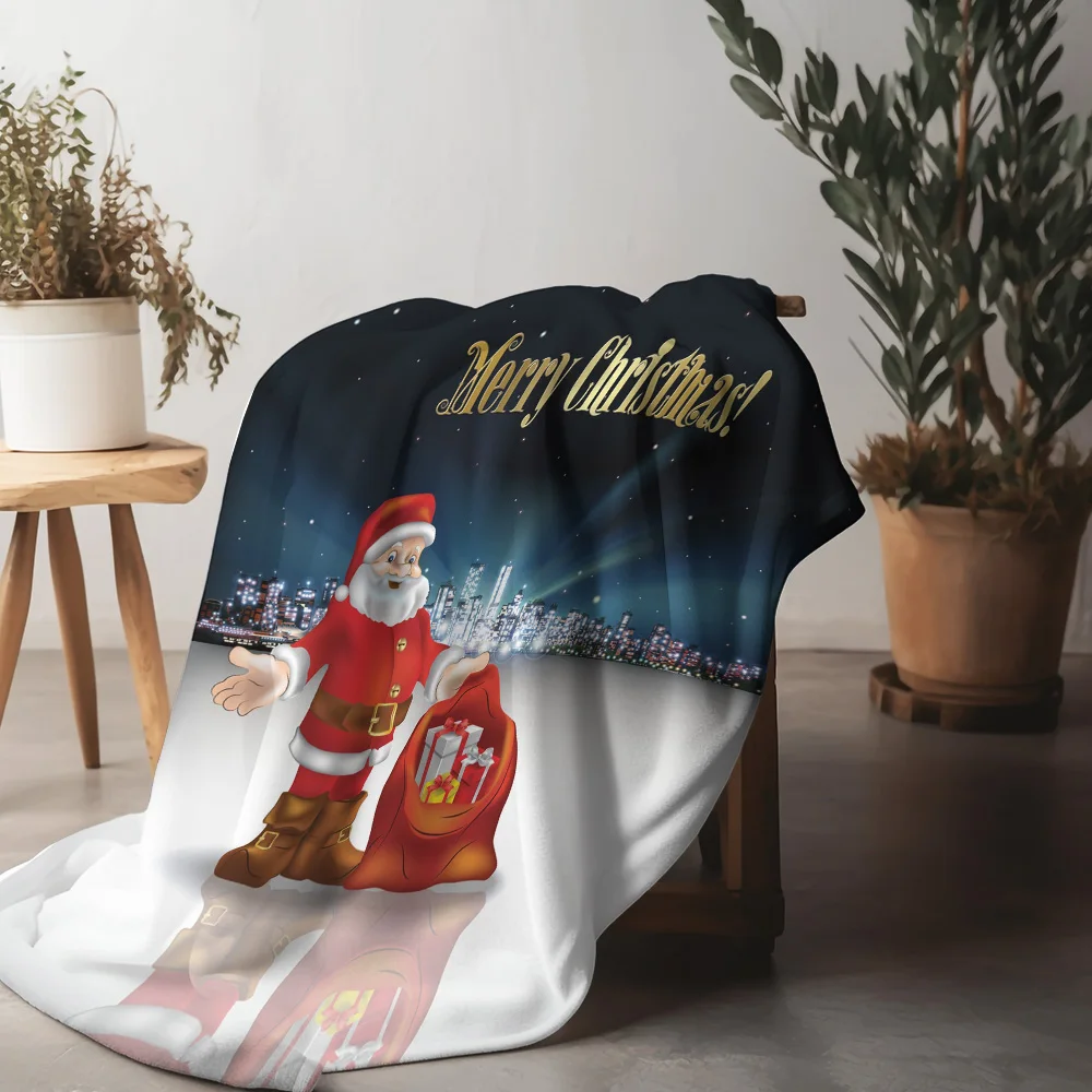 TU Festive Christmas Throw Blanket Cozy Holiday Decor Reversible Flannel Blanket Xmas Gift Home Comfort Soft Warm Bedspread Holi