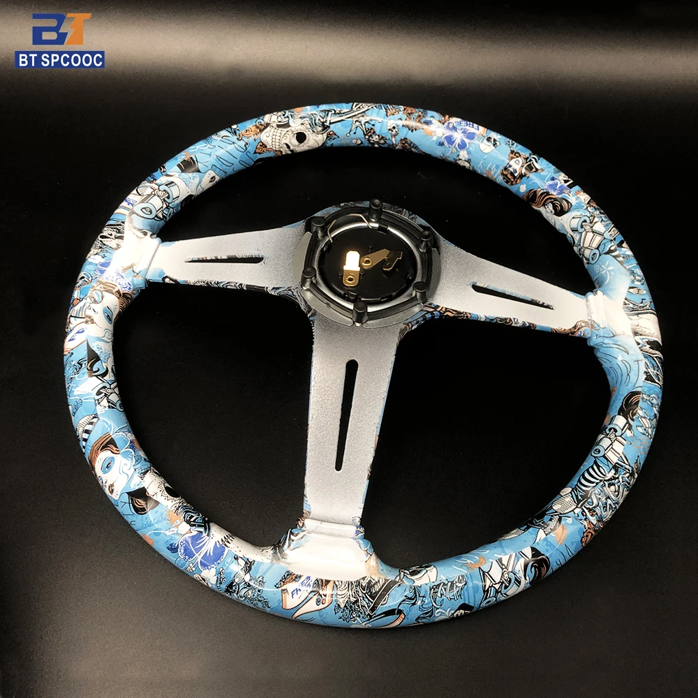 2022 Brand New Non-Slip Cartoon Style Car Steering Wheel 14 Inch/350MM Sports Drift SteeringWheel Universal With Horn Button