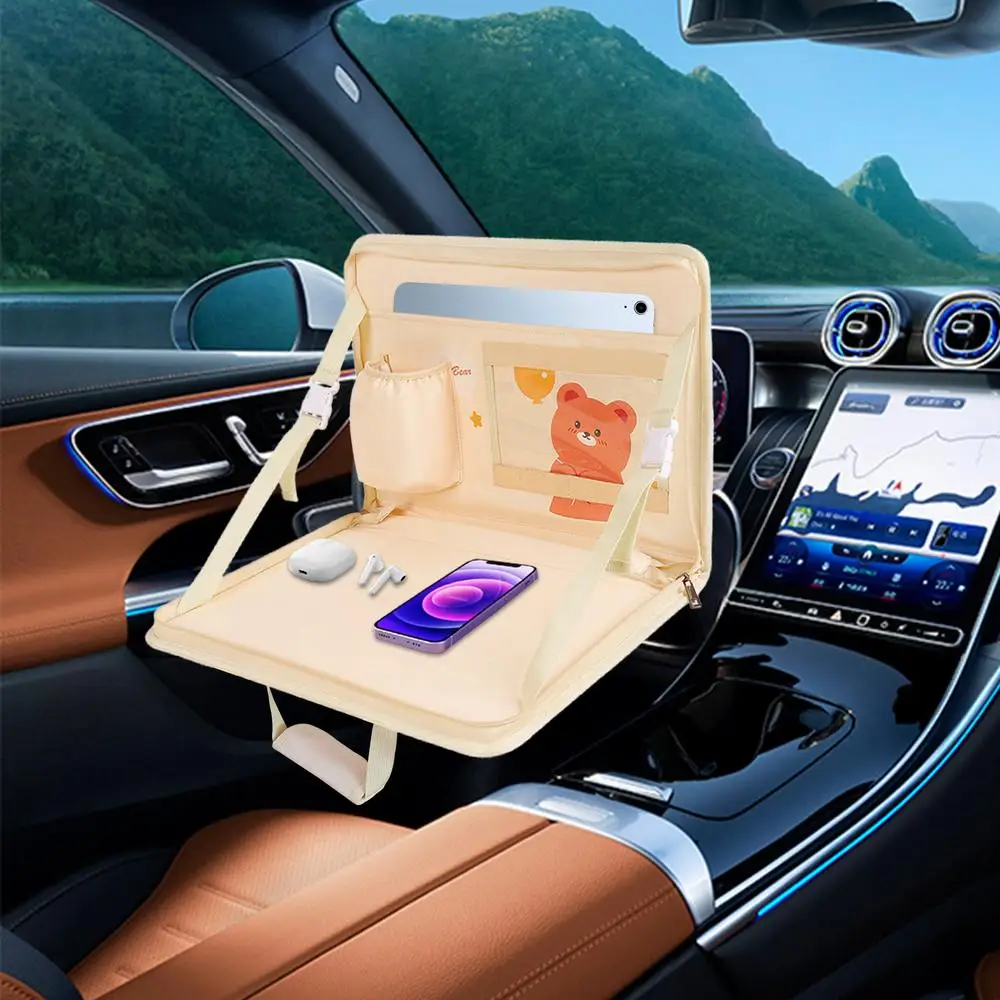 Multifunctional Car Steering Wheel Storage Bag Cute Cartoon Car Seat Back Hanging Bag Car Folding Table Storage Bag Accessories