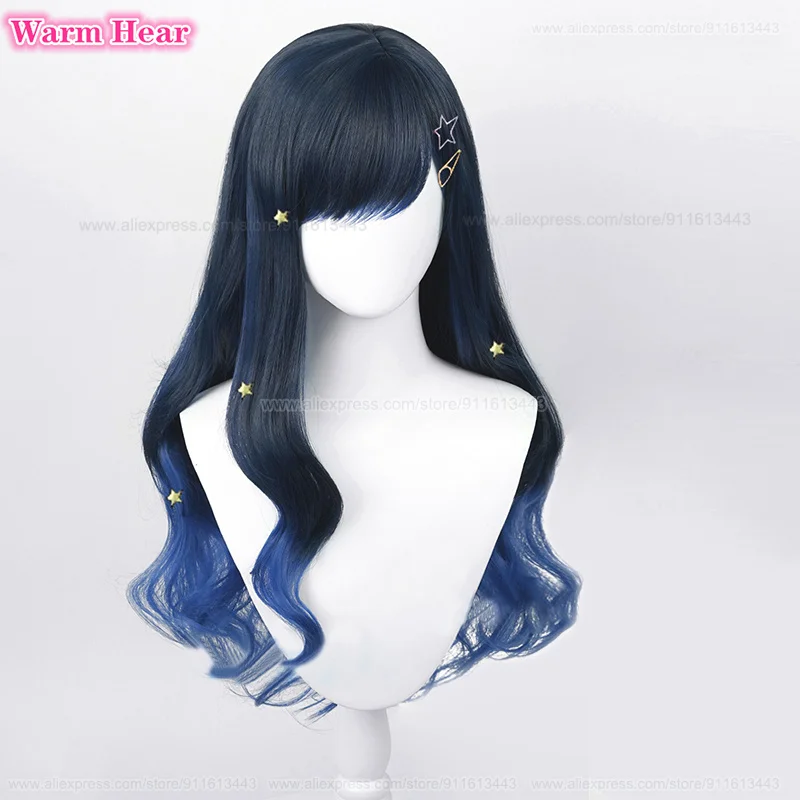 Peruca Cosplay Anime Sintética Com Grampos De Gradiente Azul, Cabelo De Resistência Ao Calor, Perucas De Festa De Halloween, 70cm