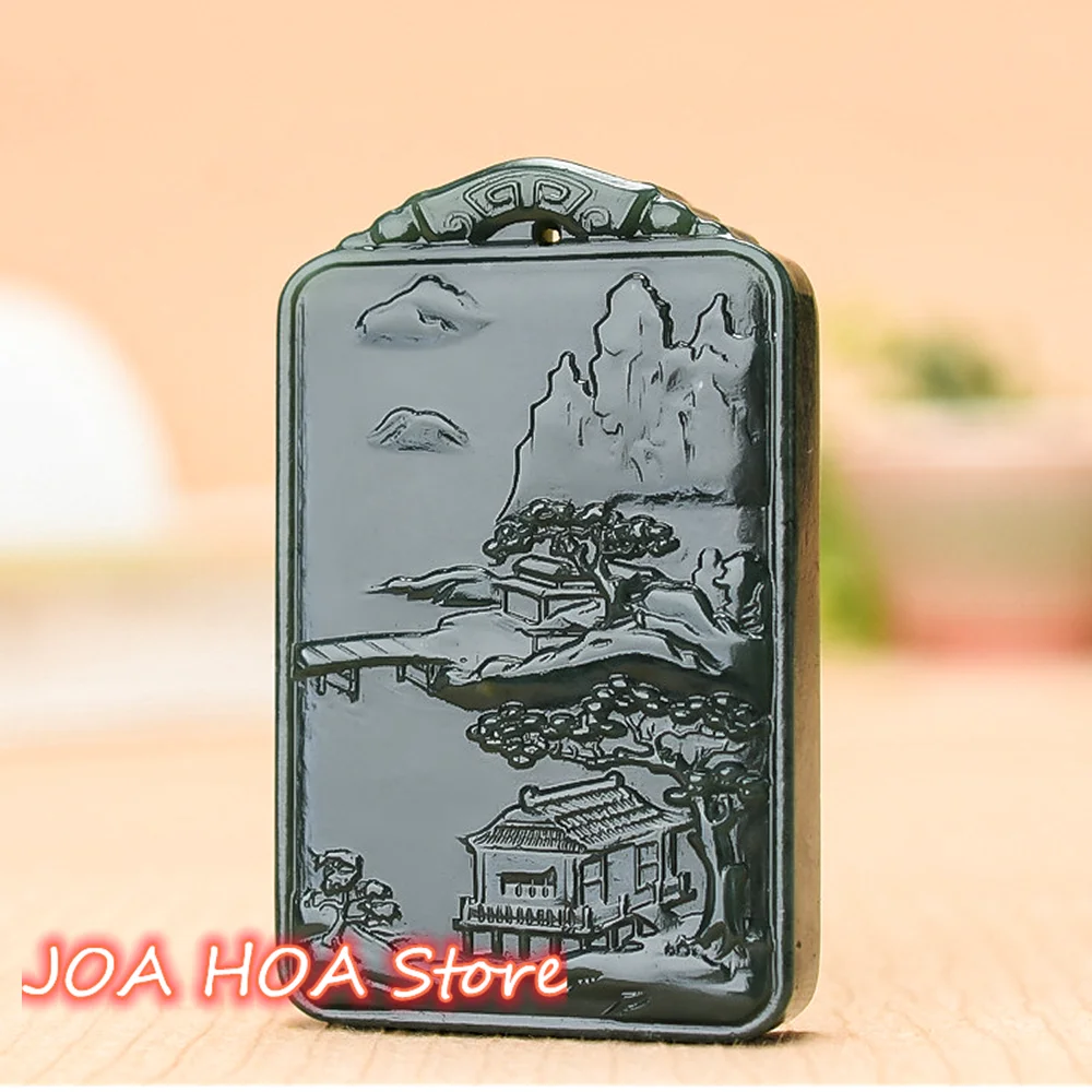 

Natural Xinjiang Hetian Jade Landscape Brand Pendant Gift Live Sapphire Hand-Carved Necklace High Quality Fine Jewellery