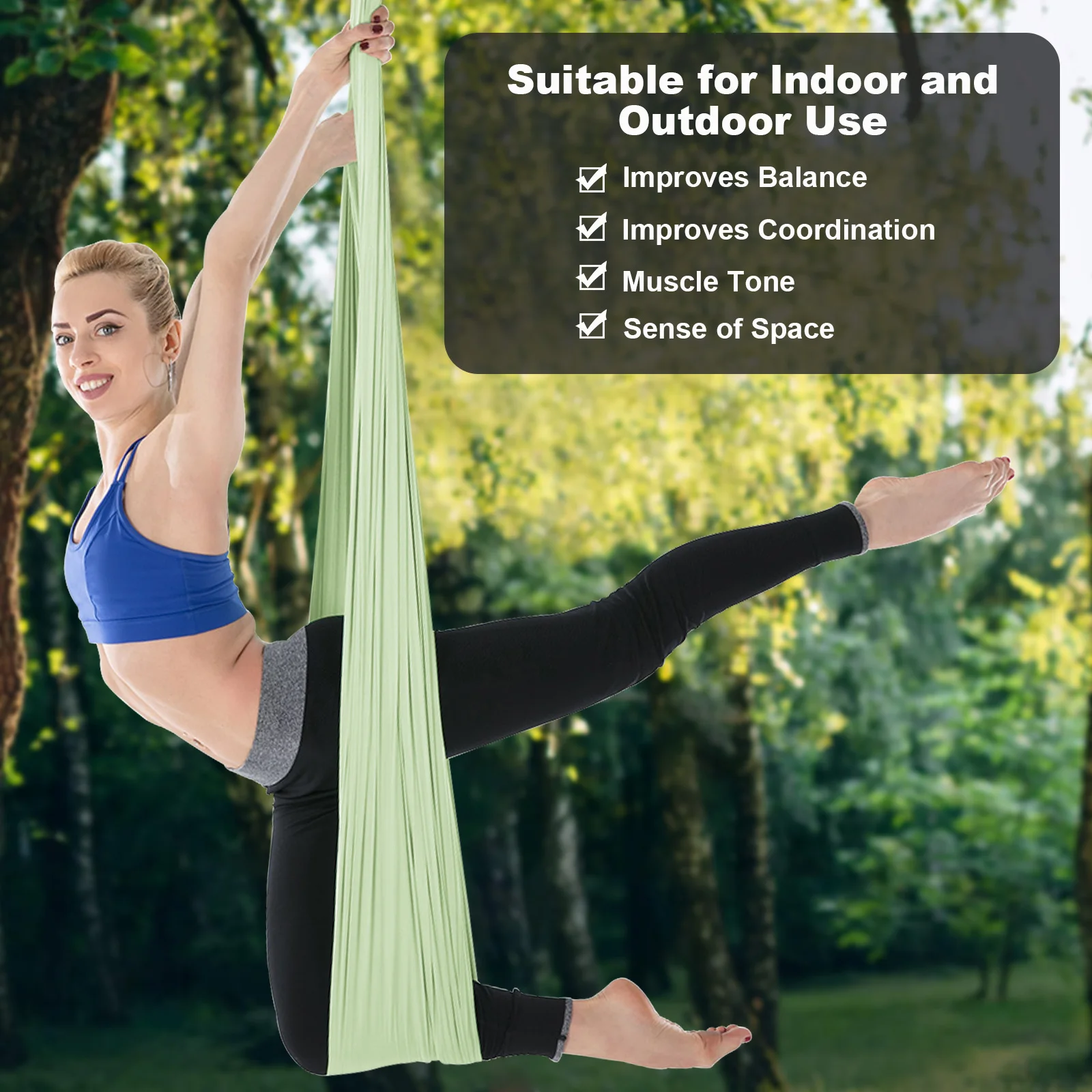 أرجوحة اليوغا الجوية مجموعة اللياقة البدنية بيلاتيس نسيج الحرير اليوغا سوينغ 5.5 ياردة تشمل Carabiners ديزي سلسلة لتمارين انعكاس #3
