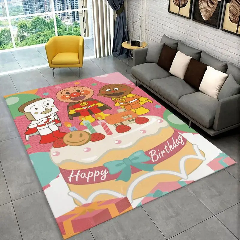 Retro Brave Anpanman Cartoon Carpet Rug for Playroom Bedroom Living Room Sofa Home Decor,Game Area Rug Non-slip Floor Mat Fest