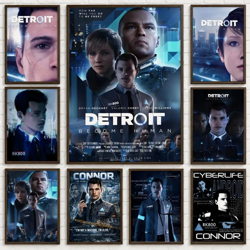 Adventure Game Detroit Become Human Poster Self-adhesive Waterproof Paper Sticker Art Coffee House Bar Room Wall Decor