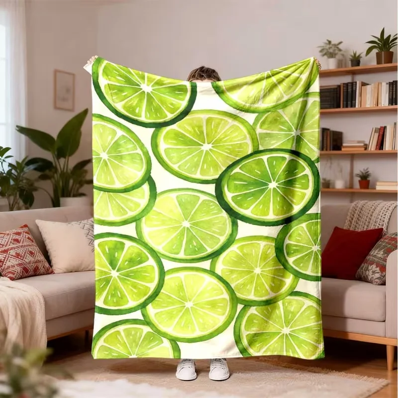 Watercolor Lime Slice Print Blanket Soft Cozy Fruit Pattern Fresh Tropical Home Decor Travel Nap Blanket All Season For Couch