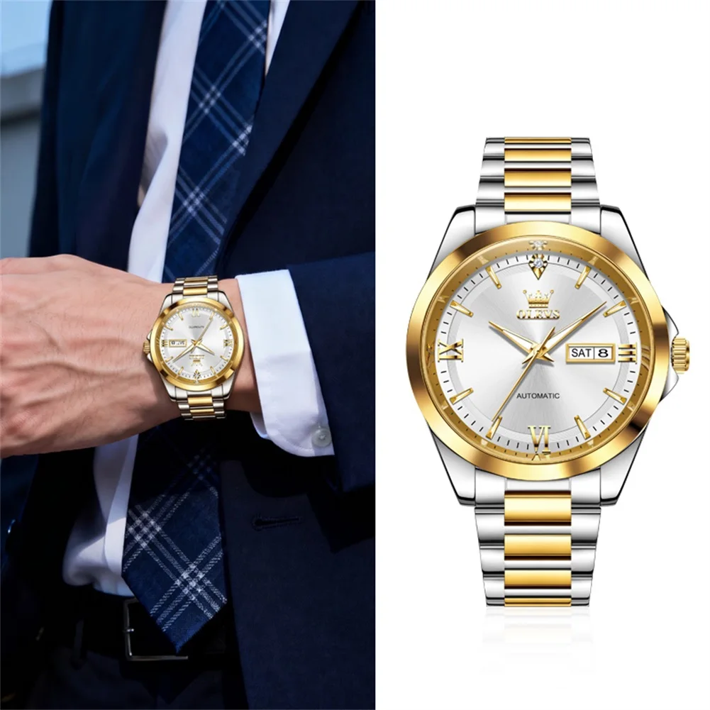 OLEVS 7099 Top Brand Men's Luxury Watch Luminous Calendar Steel Strap Mechanical Automatic Men's Dress Wristwatch