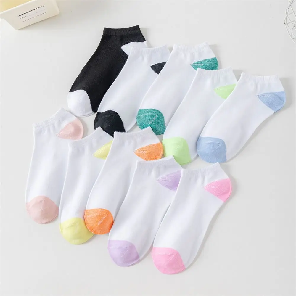 

10Pairs Soft Patchwork Women Ankle Tube Socks Breathable Non-slip Summer Boat Socks Sweat-Absorbing Short Invisible Socks Sports
