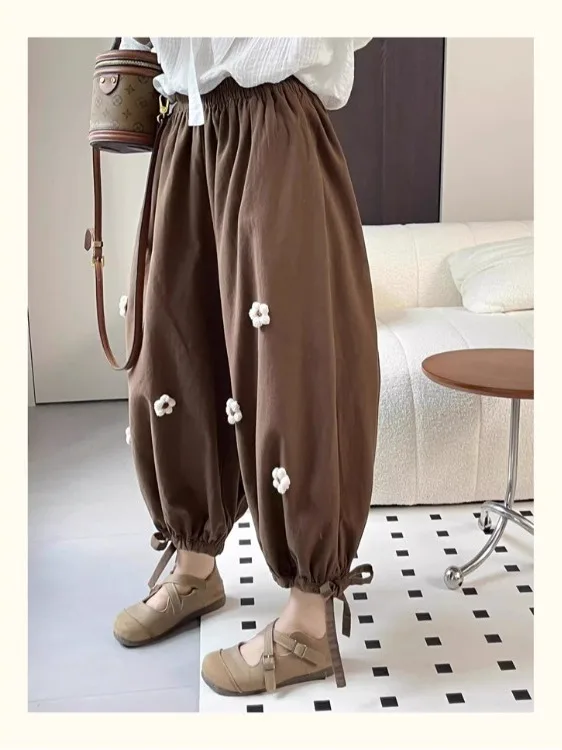 Pantalones tipo farol adelgazantes para mujer, pantalones Harlan decorados con combinación de lino y algodón de cintura alta, ropa de otoño