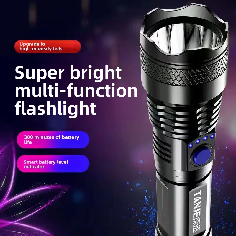 Multi Function ABS Strong Light Fixed Focus Flashlight LED Outdoor USB Charging Household Portable 18650 Small Camping Torch