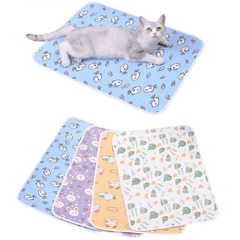 Almohadilla de látex refrescante de verano para mascotas, bonito patrón de dibujos animados, estera para dormir para perros y gatos, perrera, esteras frescas de seda helada, manta para sofá, suministros para mascotas