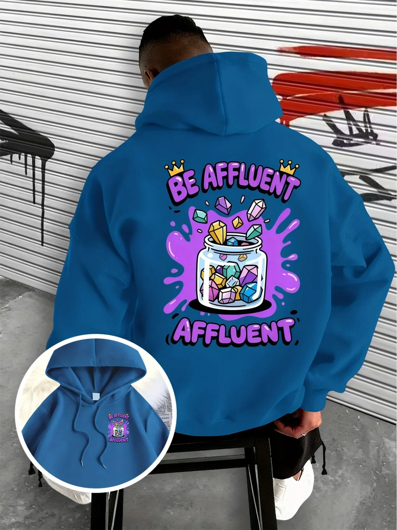 Kids BE AFFLUENT Colorful Crystal Jar Purple Splash Back Print Double Sided Hoodie Boys Girls Loose Streetwear Pullover