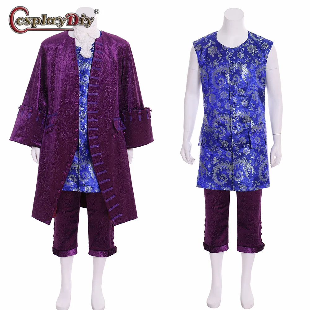 גברים של המאה ה-18 תלבושת אחידה קולוניאלית של ימי הביניים הסגול ג 'נטלמן ויקטוריה רוקוקו תחפושת סט מלא