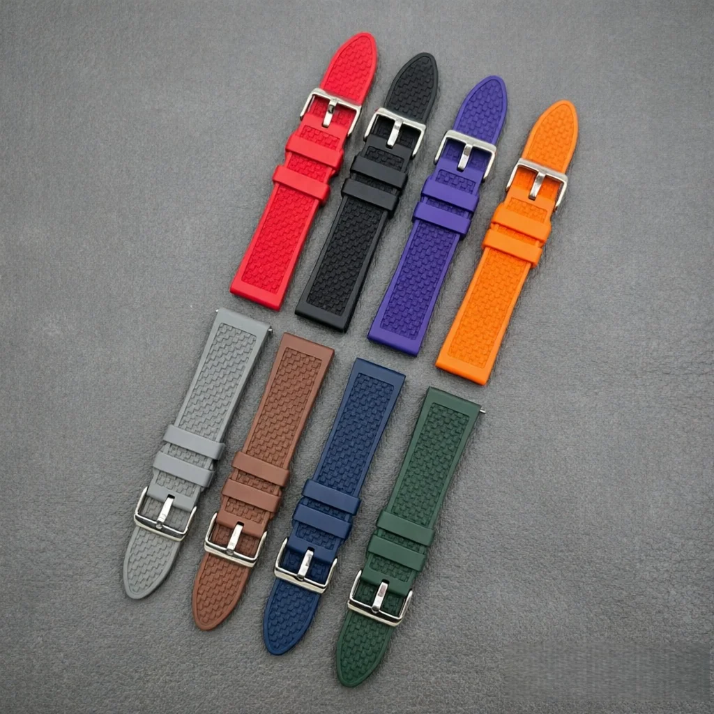 New 3D Woven Grid FKM Rubber Watch Strap Quick Release Waterproof Breathable Men's Rubber WatchBands for Rolex Daytona Cartier