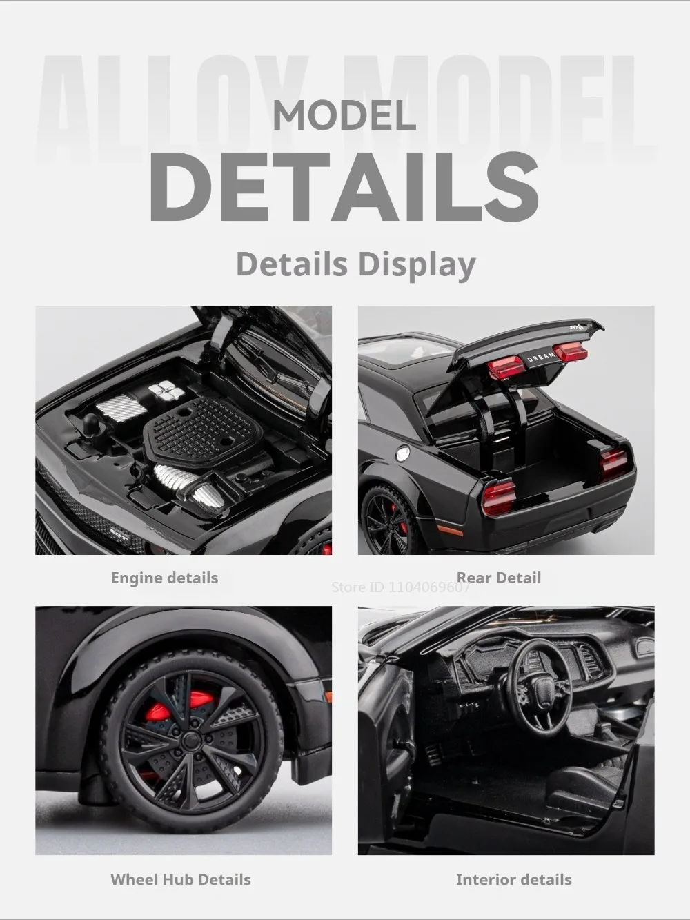 1:32 Hellcat Tomahawk Modell Spielzeug Supercars Legierung Diecast Sound Licht Türen Geöffnet Zurückziehen Simulation Sport Auto Spielzeug für Kinder – Detail 8