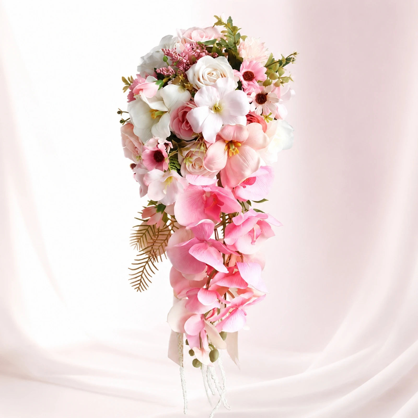 Cascading Bridal Bouquet with Trailing Ribbons Ready-to-Carry Teardrop Bridal Bouquet Elegant Pre-Made for Brides