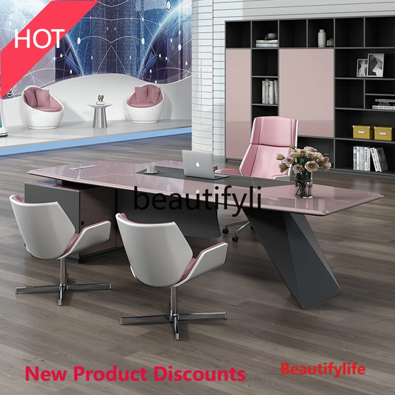 smt45 New Fashionable Simple Office Desk for Female Executives, Managers, and Supervisors, Combined Lacquer Boss Desk