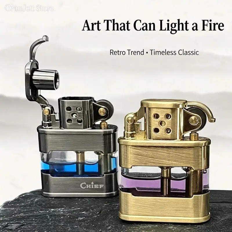 Visible Transparent Oil Silo Open Flame Grinding Wheel Light Weight Creative Personality Retro Vintage Lighter Wholesale