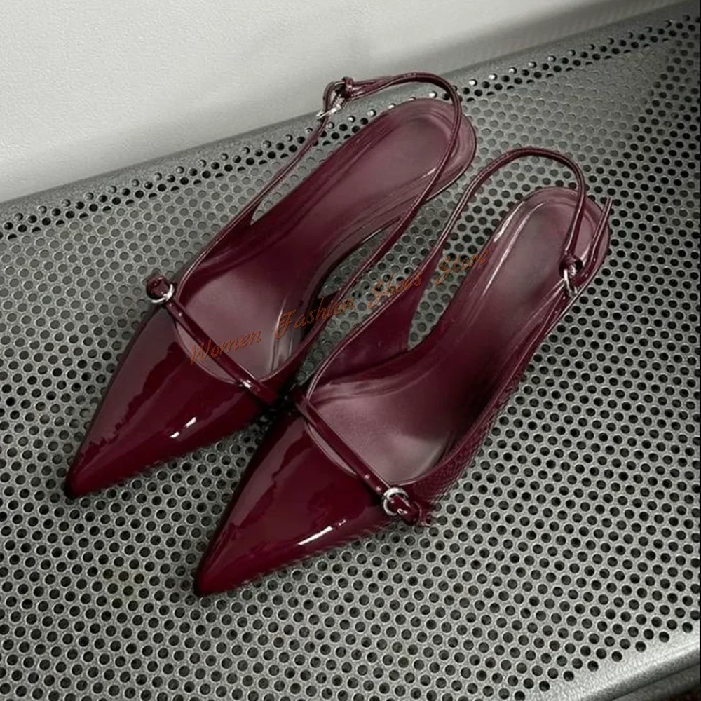 

Claret Buckle Decor Pointed Toe Pumps Ankle Strap Patent leather High Heel Shoes for Women Heels 2025 New Zapatos Para Mujere