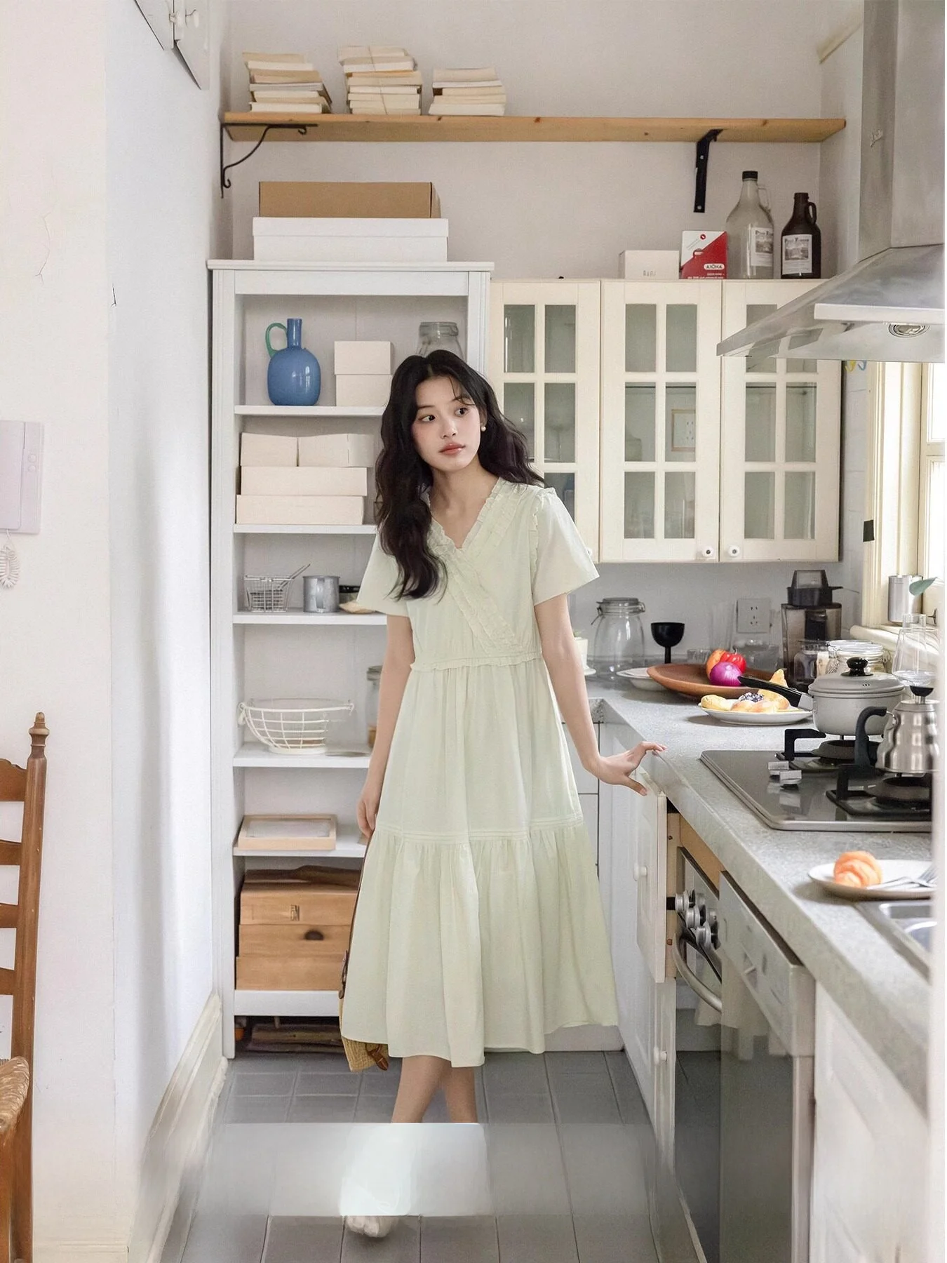 

Lemon Milk Green Gauze Slimming Unique Beautiful Small White Dress Women Summer Loose Skirt Cotton Lyocell Linen Cake Skirt