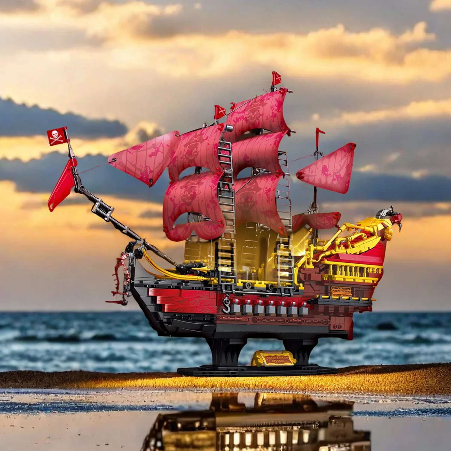 

1898pcs Creative Revenge Pirate Ship Building Blocks Model Decorative Toys Lighting Assembly Small Particle Boy Birthday Gifts