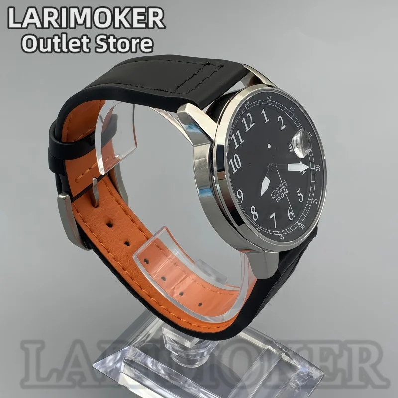 LARIMOKER 38.3mm Men's Mechanical Watch Sports Aviation Style Stainless Steel Case Green Luminous Compatible with NH35 Movement